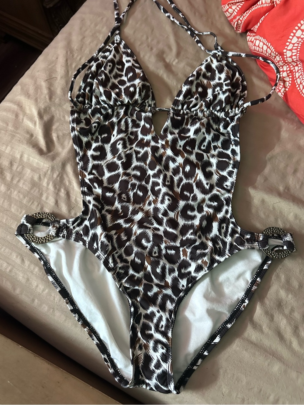 Leopard Print One-Piece Swimsuit in Brown